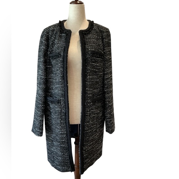 NWT J. Crew Tweed Lurex Lady Day Coat Braided Trim in Black and White Size 6 - Picture 7 of 15